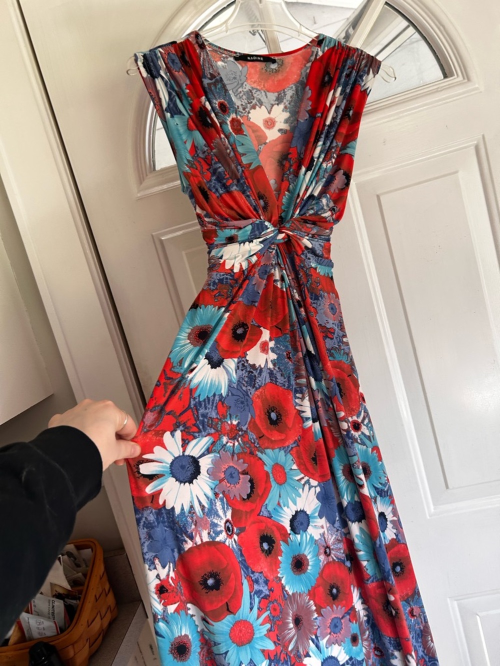 Knot-Front Maxi Dress in Red & Blue Floral
